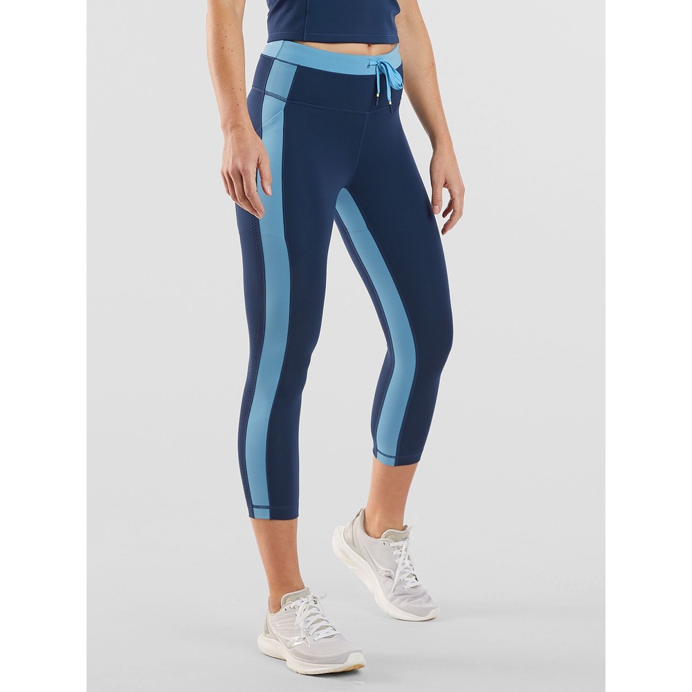 Title Nine Womens Navy Blue Colorblock Capri Leggings Pockets Drawstring M